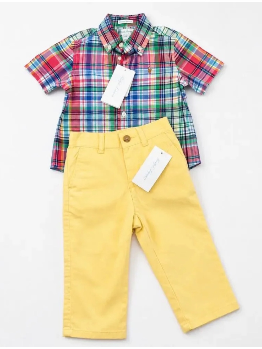 NWT Ralph Lauren Baby Boys Plaid Cotton Shirt & Chino Pant Classic Preppy Summer - Picture 2 of 4